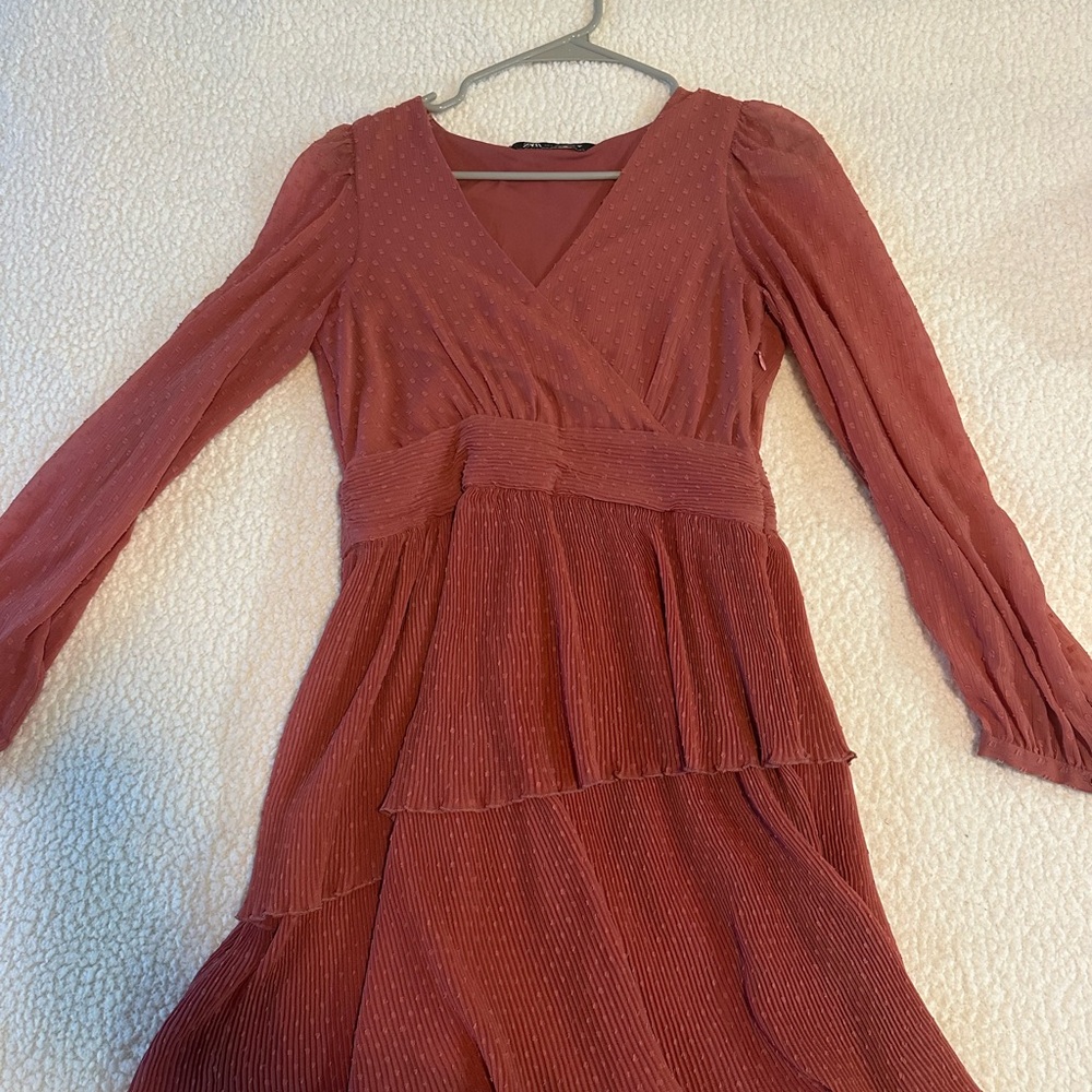 Zara Terracotta Long Sleeve Dress S
